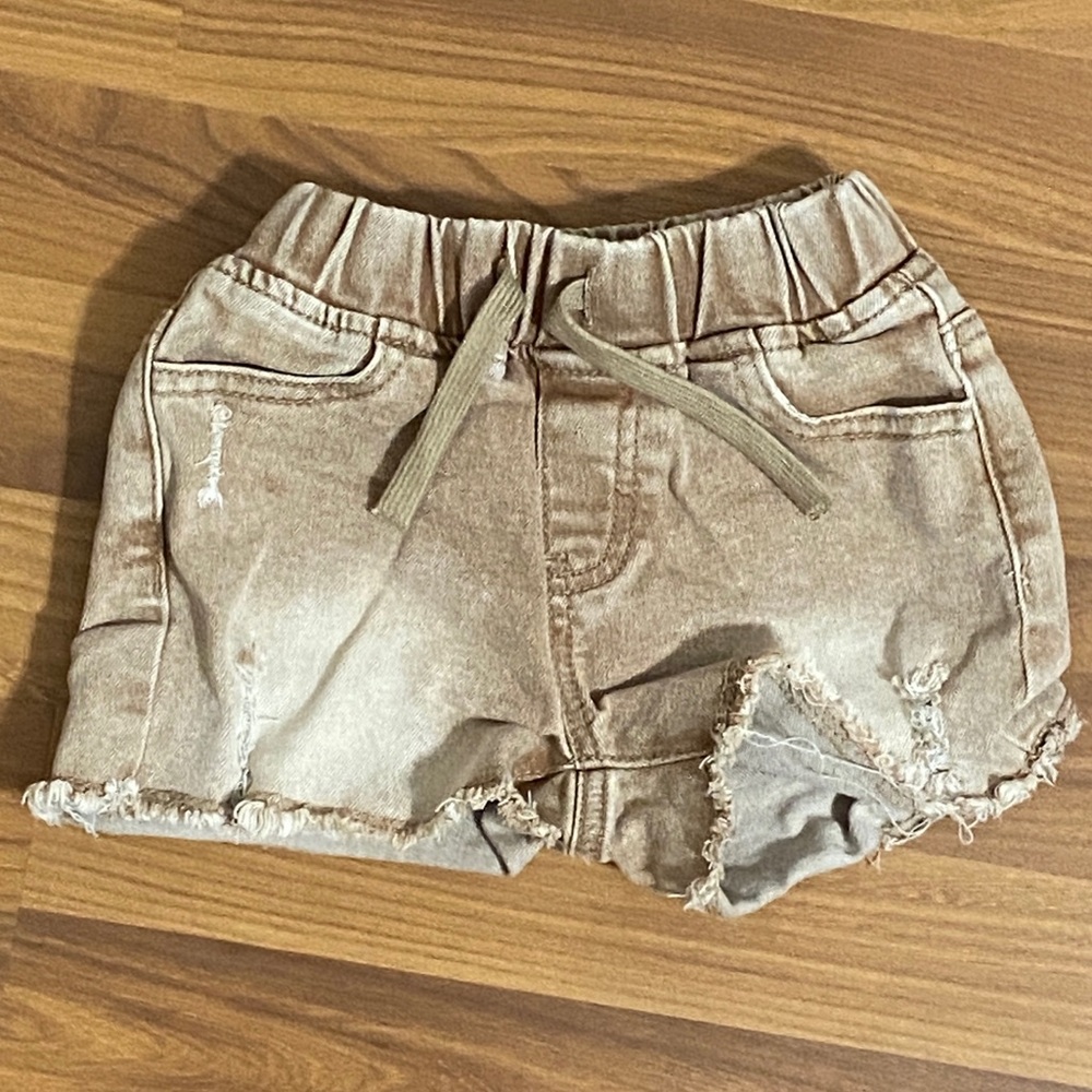 Little Bipsy Brown Denim Shorts 2-3T CUT OFF DENIM SHORTIES CAMEL WASH